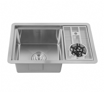 Sinks with glass pitcher rinser